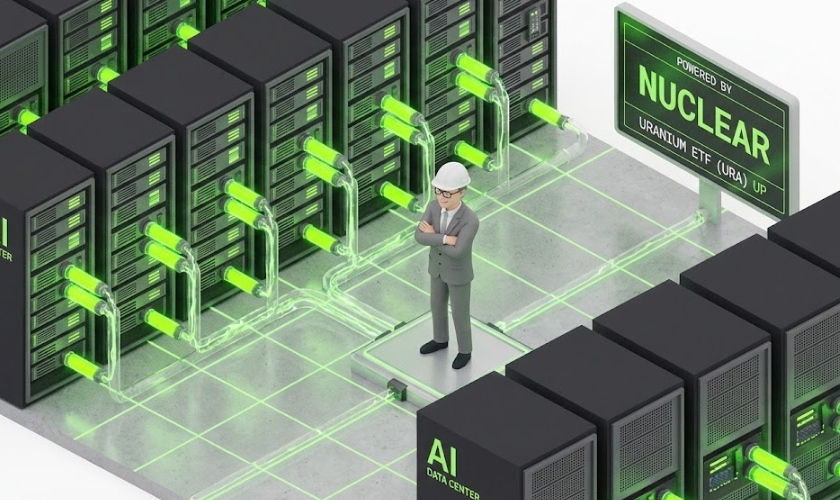 AI 데이터센터의 전력 부족을 해결하는 원자력 에너지 일러스트