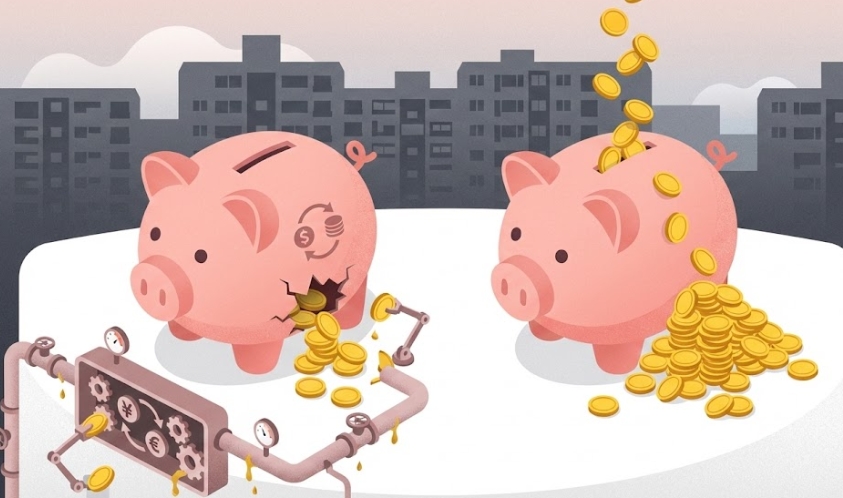 연금 계좌에서 환헤지 비용으로 돈이 새는 것을 풍자한 일러스트